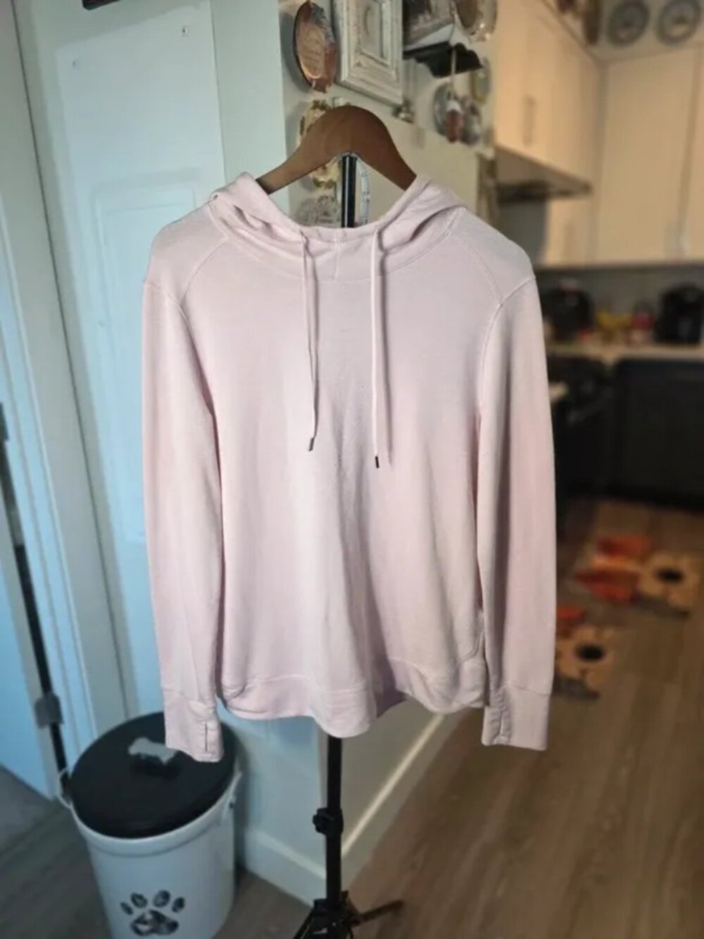 Cotton blend hoodie, light pink pullover sweatshirt